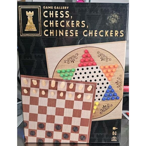 Classic Games Chess Checkers & Tic Tac Toe Includes Double Sided Game Board - Picture 1 of 2